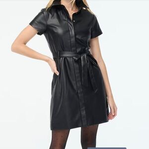 J Crew Women's Mini Shirt Dress Lined Faux Leather Classic Black Size 8 $148